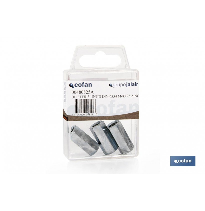 BLÍSTER DE 4 UDS. DIN-6334 M-8X25 ZINC VENTA UNITARIA