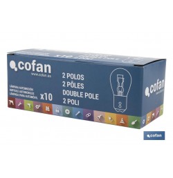 LÁMPARA COFAN 2 POLOS ROJA DESCENTRADA P21/5W (BAW15D) 12V