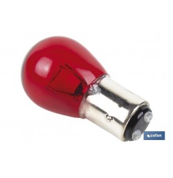 LÁMPARA COFAN 2 POLOS ROJA DESCENTRADA P21/5W (BAW15D) 12V