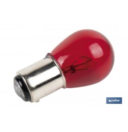 LÁMPARA COFAN 2 POLOS ROJA DESCENTRADA P21/5W (BAW15D) 12V