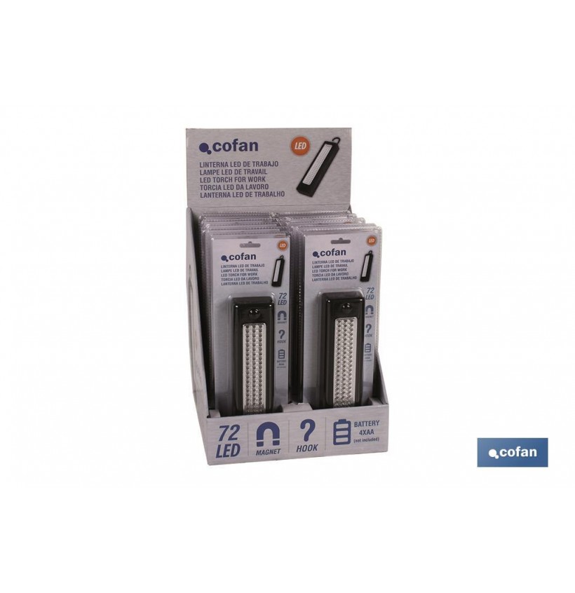 EXPOSITOR 12 UDS LINTERNA 72 LED IMAN/GANCHO