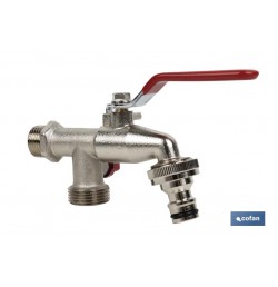 GRIFO CON MANETA PARA MANGUERA Y DOBLE SALIDA 1/2 X 3/4 X 3/4