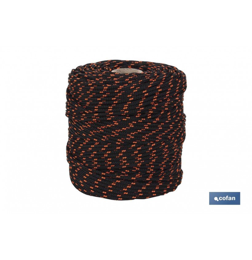 CORDÓN TRENZADO HIPPIE NEGRO/NARANJA 3 MM X 25 M