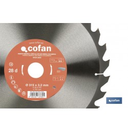 DISCO DE SIERRA CIRCULAR DE MESA PARA MADERA Ø315 X 3,2 X 30 MM, 28 DIENTES