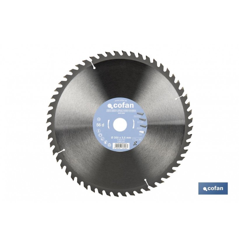 DISCO DE SIERRA INGLETADORA PARA MADERA Ø350 X 3,5 X 30 MM, 56 DIENTES