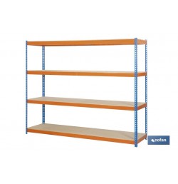 ESTANTERÍA MEDIA CARGA AZUL/NARANJA 4 BALDAS DE MADERA 2000 X 1500 X 600 MM