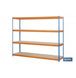 ESTANTERÍA MEDIA CARGA AZUL/NARANJA 4 BALDAS DE MADERA 2000 X 1800 X 600 MM