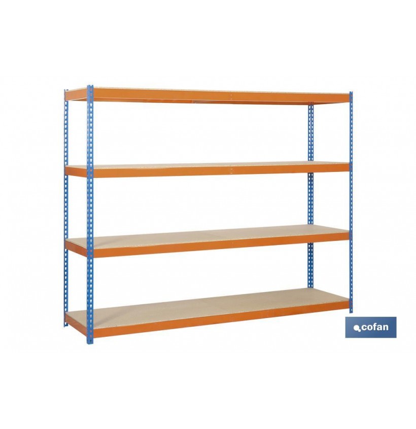 ESTANTERÍA MEDIA CARGA AZUL/NARANJA 4 BALDAS DE MADERA 2000 X 2100 X 600 MM