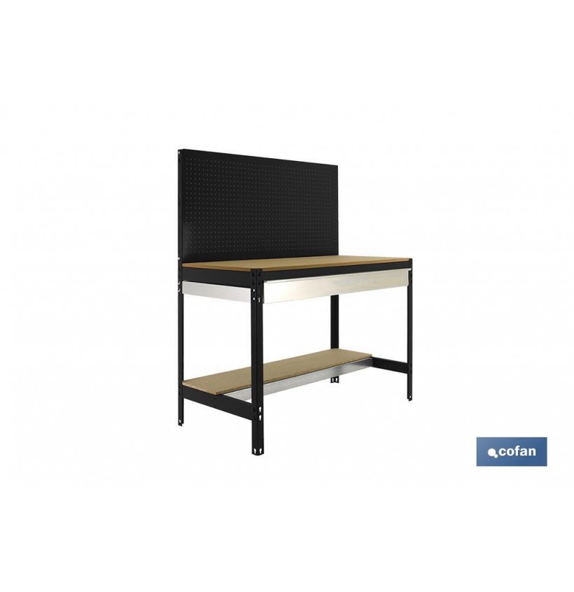 BANCO DE TRABAJO CON CAJÓN Y PANEL ANTRACITA MADERA L-1210 MM