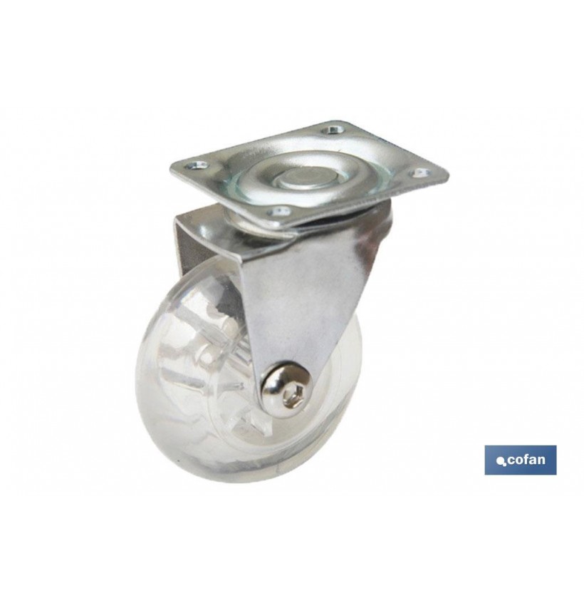 RUEDA TRANSP/CROMADO PLACA PU Ø75MM