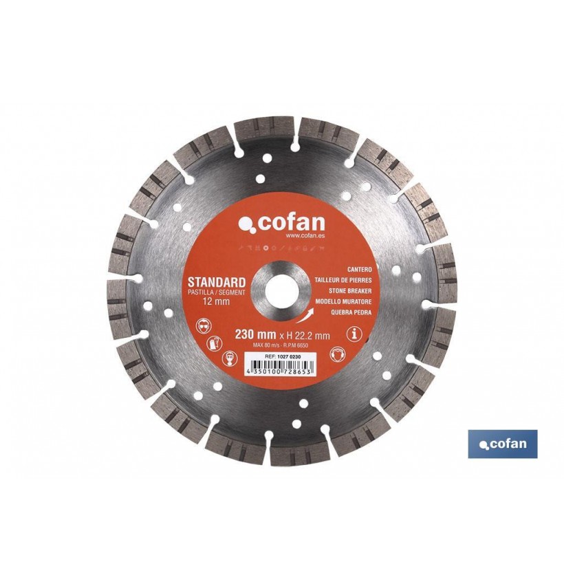DISCO DIAMANTE CANTERO STANDARD H-12mm, 230mm
