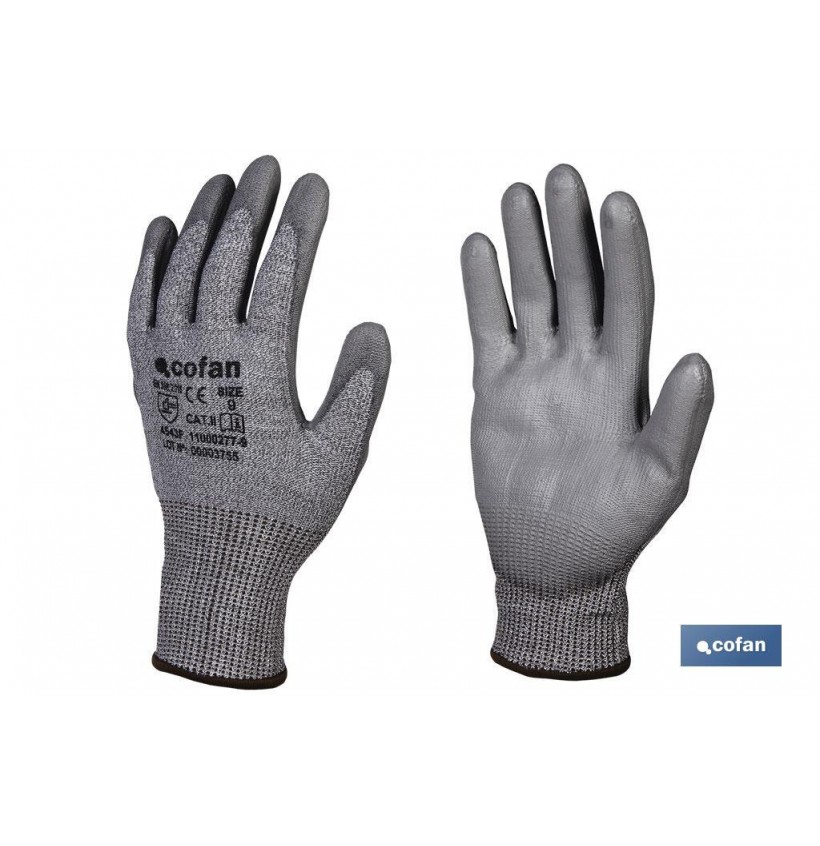 GUANTE ANTICORTE IMPREGNADO PU GRIS T-7