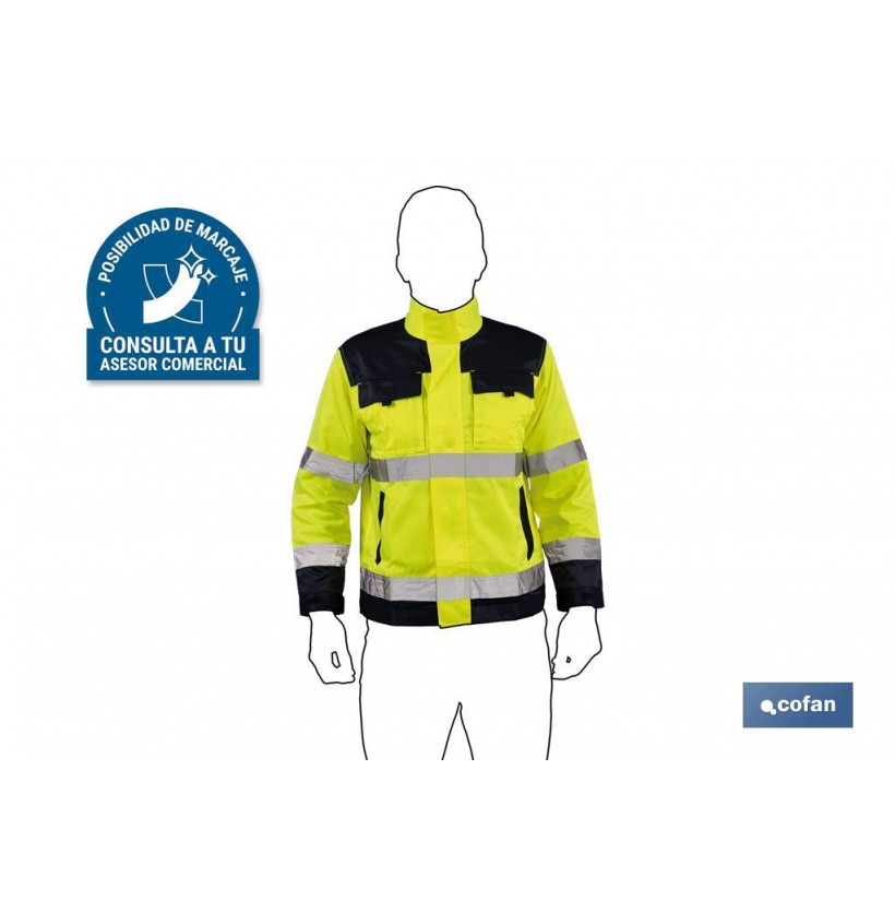 CHAQUETA DE ALTA VISIBILIDAD MODELO VEGA AMARILLA Y AZUL MARINO TALLA S