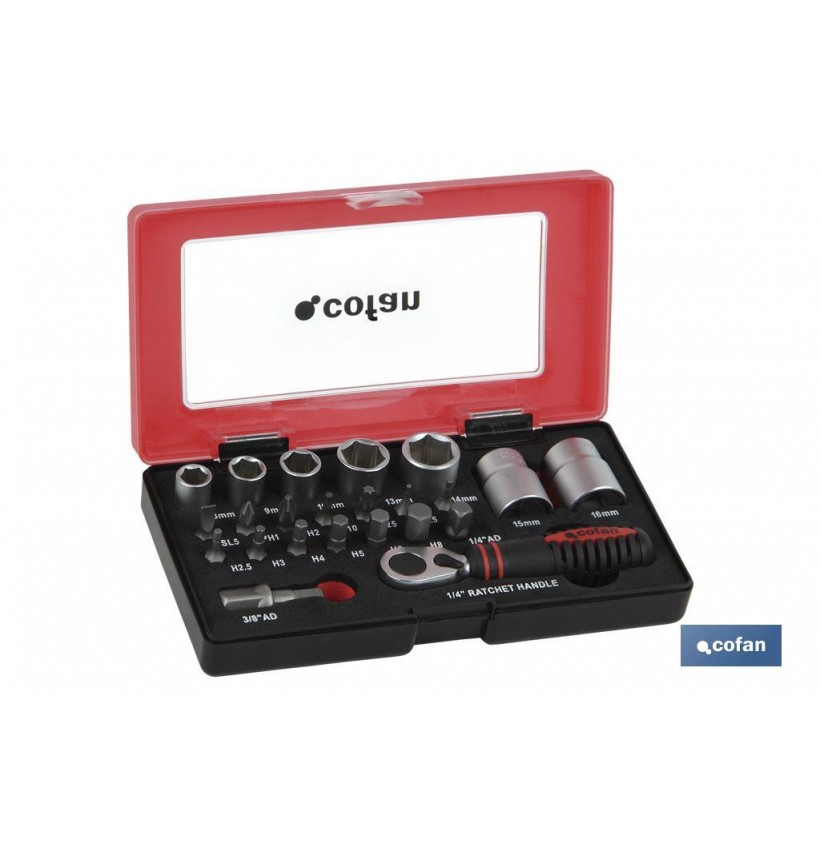 SET MINI CARRACA, VASOS Y PUNTAS 1/4 23 PCS.
