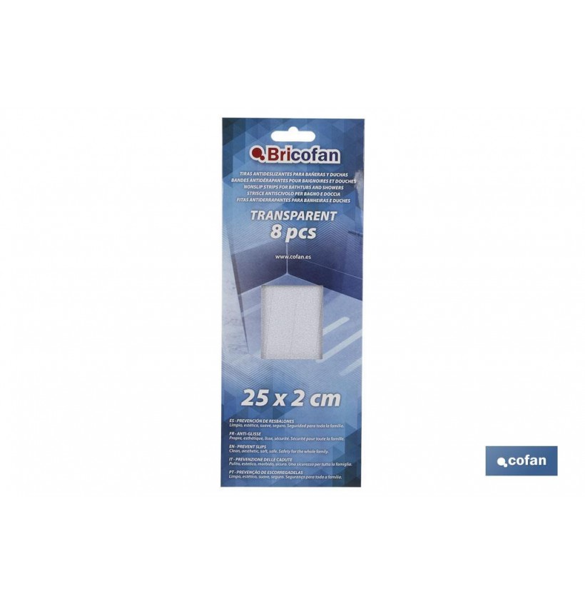 TIRAS ANTIDESLIZANTES TRANSP BAÑO 8 UDS 25x2cm