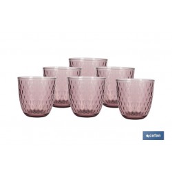 PACK 6 VASOS DE AGUA VIDRIO 29 CL COLOR PURPURA CLARO MODELO ÓPALO