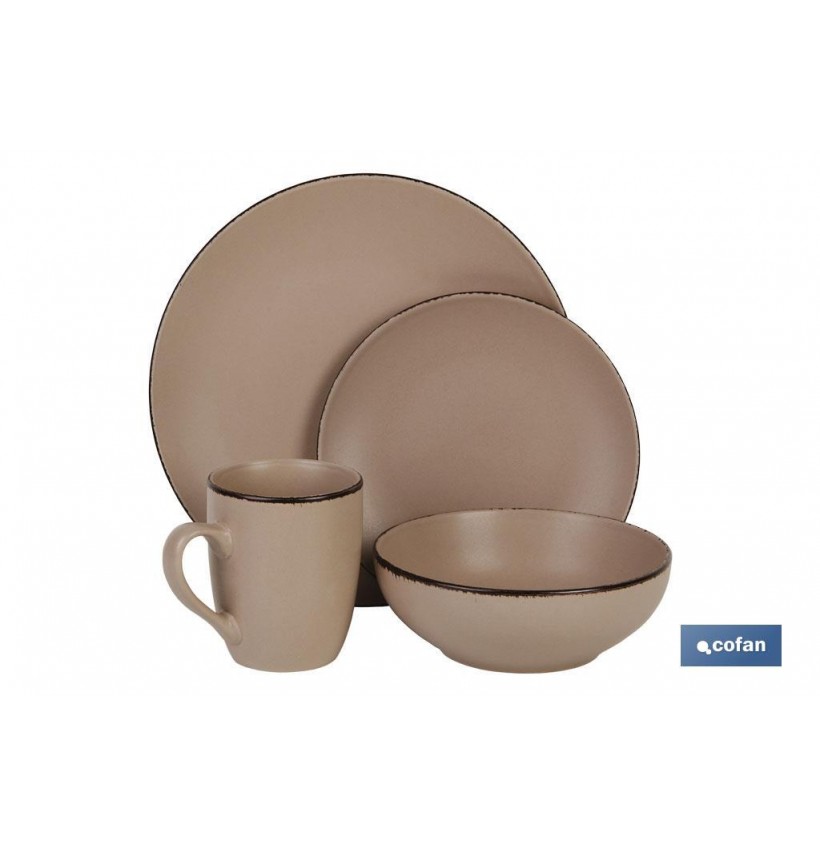 VAJILLA MARRÓN MATE 16 PIEZAS  CERAMICA.