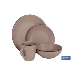 VAJILLA MARRÓN MATE 16 PIEZAS  CERAMICA.