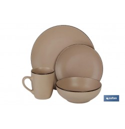 VAJILLA MARRÓN MATE 16 PIEZAS  CERAMICA.
