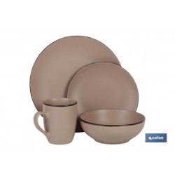 VAJILLA MARRÓN MATE 16 PIEZAS  CERAMICA.
