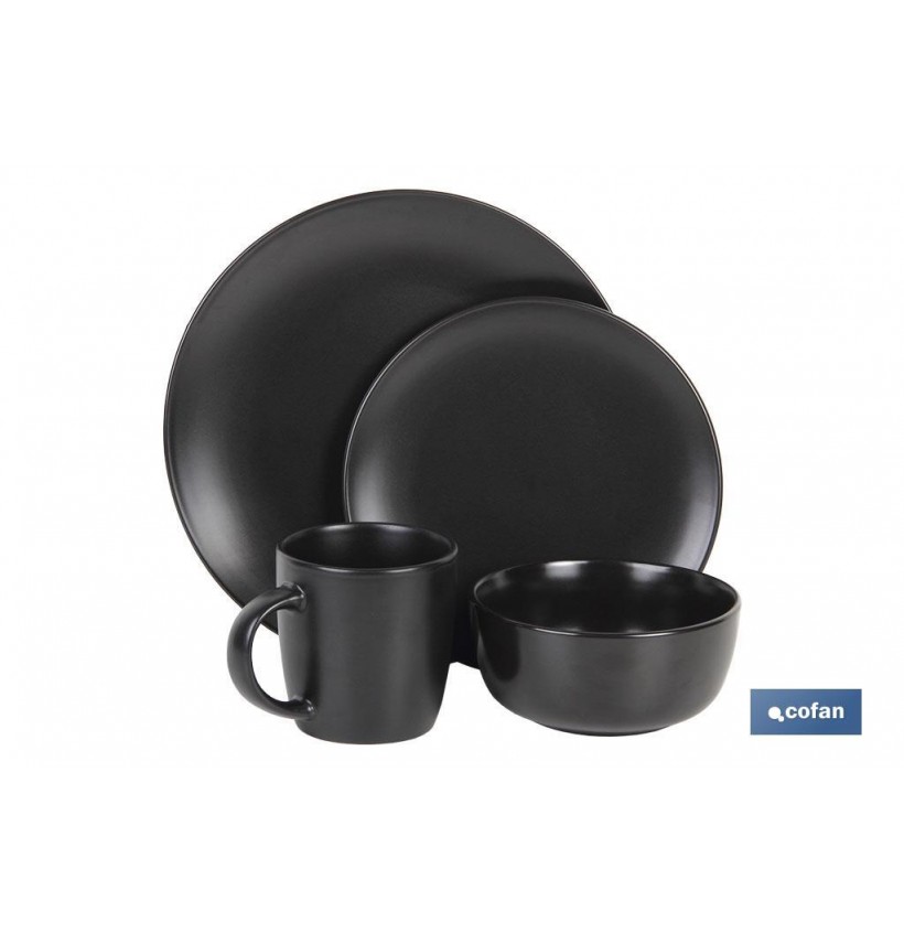 VAJILLA NEGRA 16 PIEZAS CERAMICA