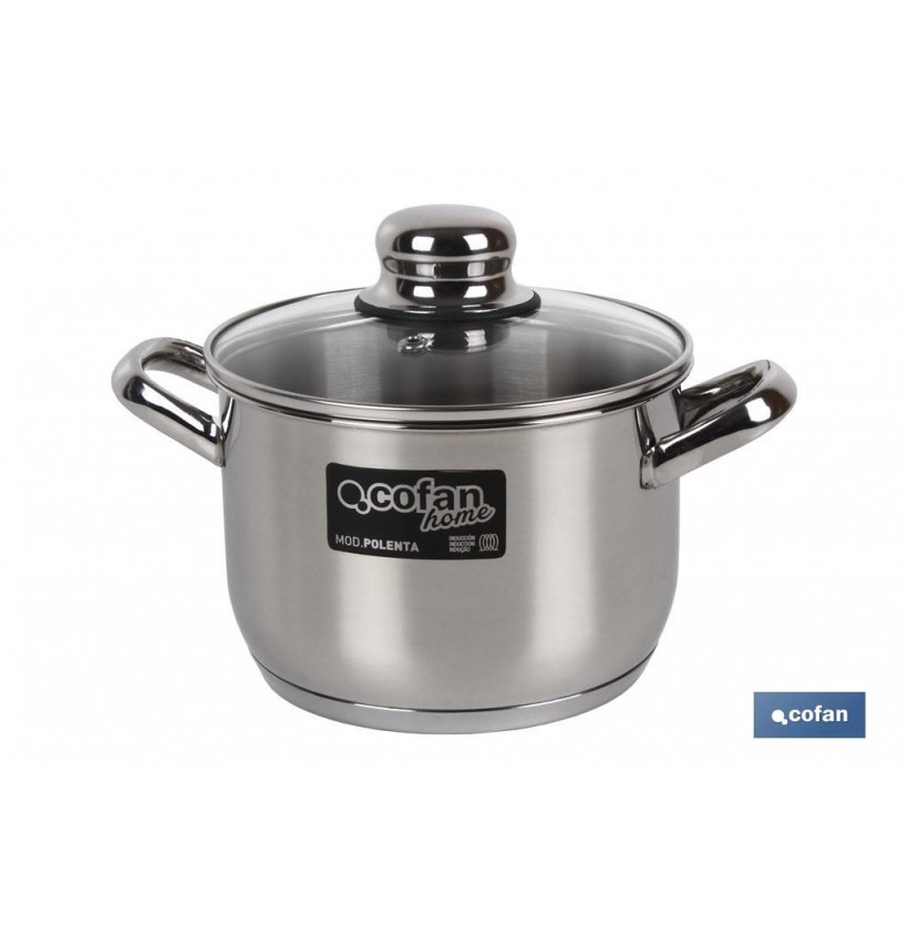 OLLA  INOX INDUCCIÓN.4 L MOD POLENTA TAPA DE VIDRIO Ø200 MM