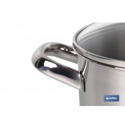 OLLA  INOX INDUCCIÓN.4 L MOD POLENTA TAPA DE VIDRIO Ø200 MM