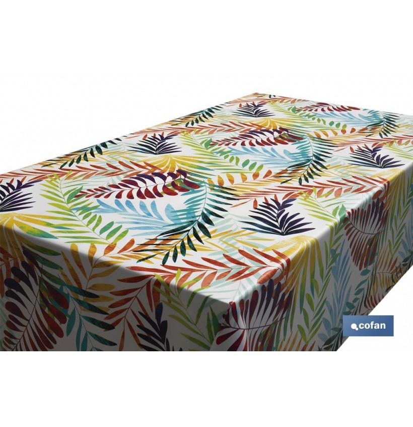 ROLLO MANTEL ANTIMANCHAS 1,40 x 25m 50% ALG/50% PVC.HOJAS
