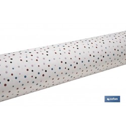 ROLLO MANTEL ANTIMANCHAS 1,40 x 25m 50% ALG/50% PVC.PUNTOS