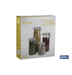 SET 4  FRASCOS CRISTAL+ CLIP ACERO 2100ML,1500ML,1150ML,750ML
