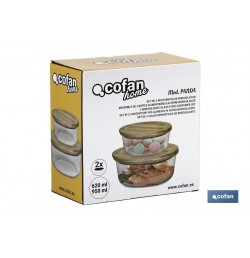 SET DE 2 RECIPIENTES DE BOROSILICATO CON TAPA DE BAMBÚ MODELO PANDA 620 ML - 950 ML