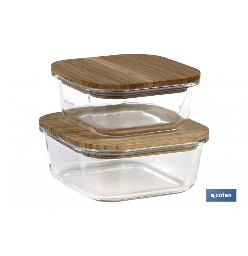 SET DE 2 RECIPIENTES DE BOROSILICATO CON TAPA DE BAMBÚ MODELO PANDA 520 ML - 800 ML