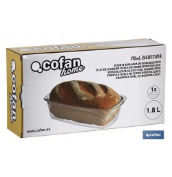 FUENTE OVAL ALARGADA DE VIDRIO BOROSILICATO MODELO BARITINA 1800 ML