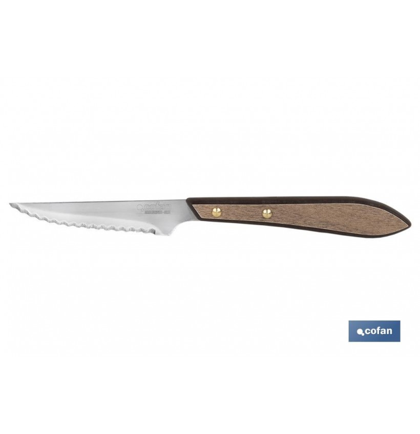 PACK 3 CUCHILLO CHULETERO MICRODENTADO HOJA 10cm  MODELO GULASH COLOR NOGAL