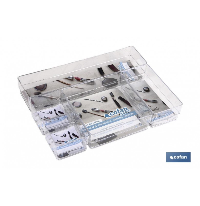 SET ORGANIZADOR COSMETIC 30X23X8cm TRANSPARENTE venta unitaria
