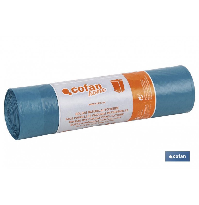 BOLSA DE BASURA AUTOCIERRE 55X55 G.65 COLOR AZUL 15 UDS