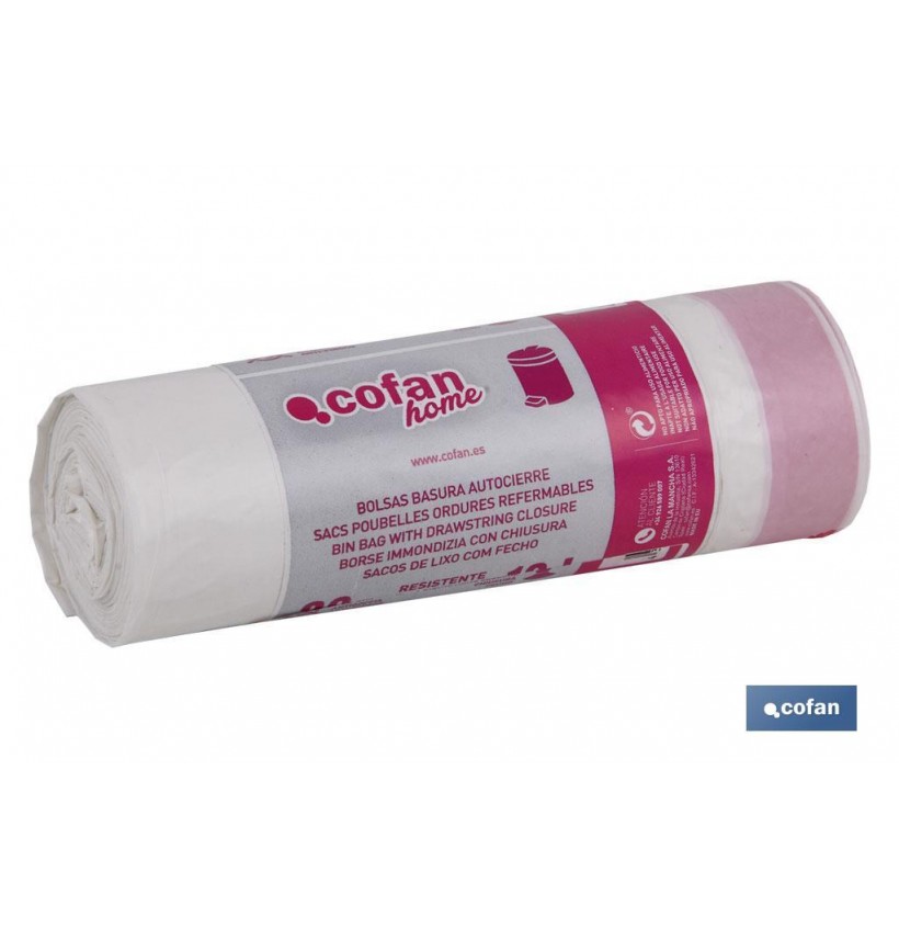 BOLSA DE BASURA  AUTOCIERRE 35X50 G.120 COLOR BLANCO 20 UDS
