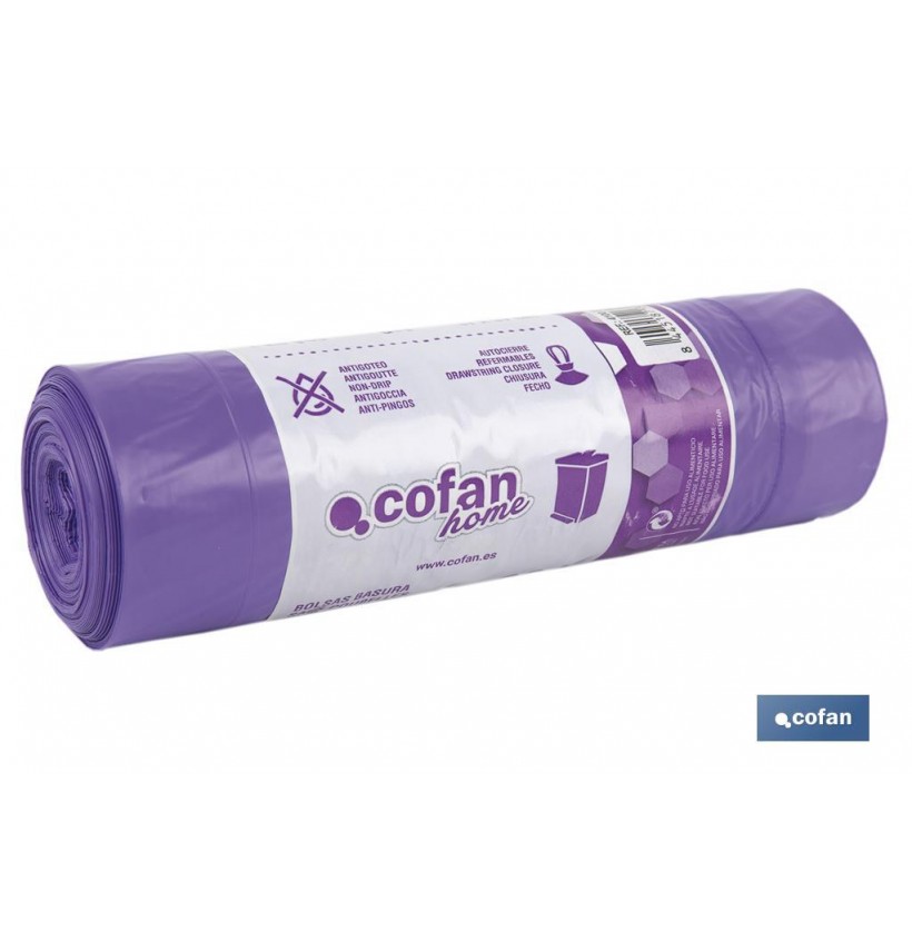 BOLSA DE BASURA AUTOCIERRE PERFUMADA LAVANDA 57 X 57 G.90 COLOR VIOLETA 15 UDS 30l