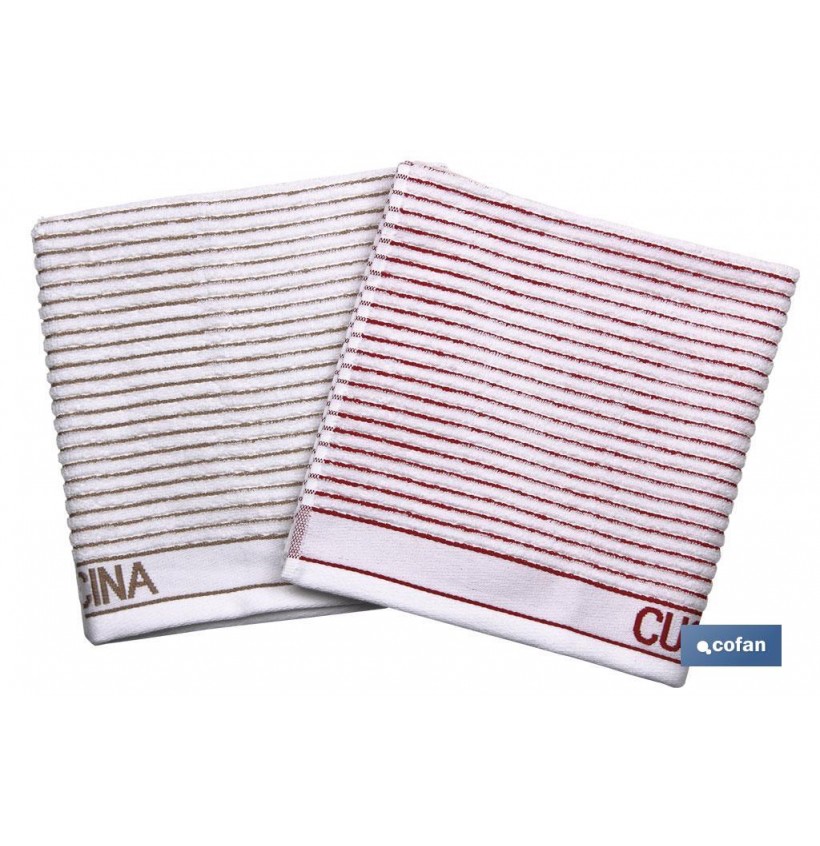 PACK 2 PAÑOS COCINA 50X50 BEIGE/ROJO