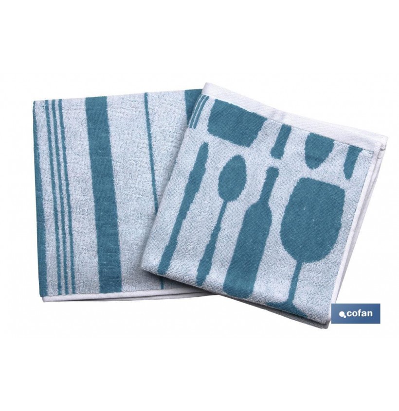 PACK 2 PAÑOS COCINA 50x50 AZUL