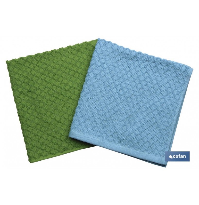 PACK 2 PAÑOS COCINA 50x50 VERDE/AZUL
