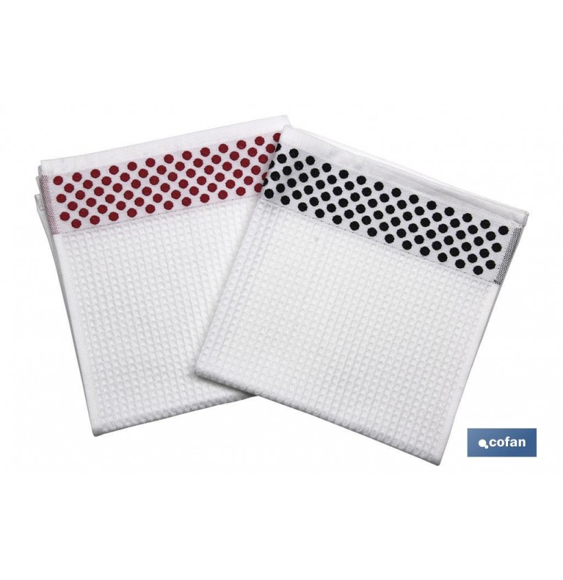 PACK 2 PAÑOS COCINA 50x50 NEGRO/ROJO