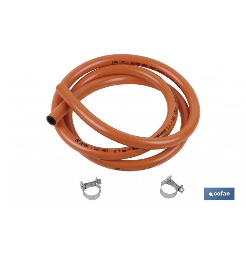 TUBO FLEXIBLE 1,5 Mts PARA GAS BUTANO + ABRAZADERAS