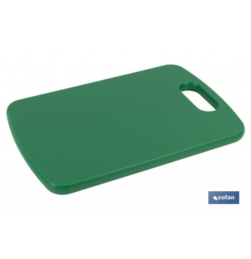 TABLA CORTE CON ASA VERDE 30X20X1.5cm MODELO CHIPS
