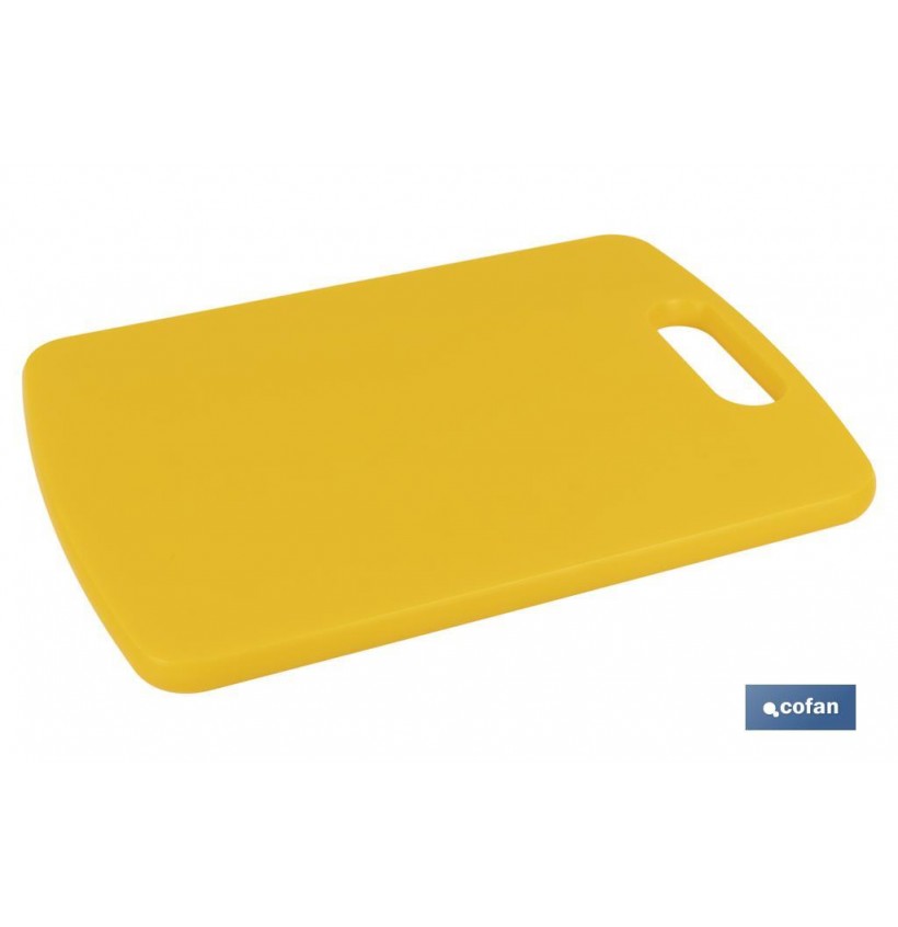 TABLA CORTE CON ASA AMARILLO 34X24X1.5cm MODELO CHIPS