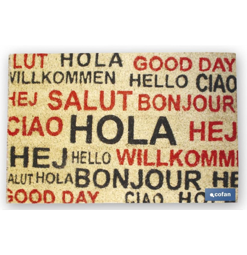 FELPUDO INTERIOR COCO PINTADO 40X60X1.50cm (Hola idiomas)
