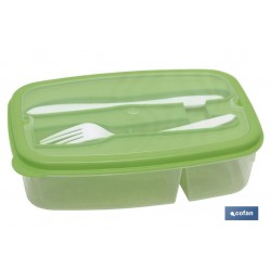 FIAMBRERA AZUL RECTANGULAR CON CUBIERTOS 1,5 L
