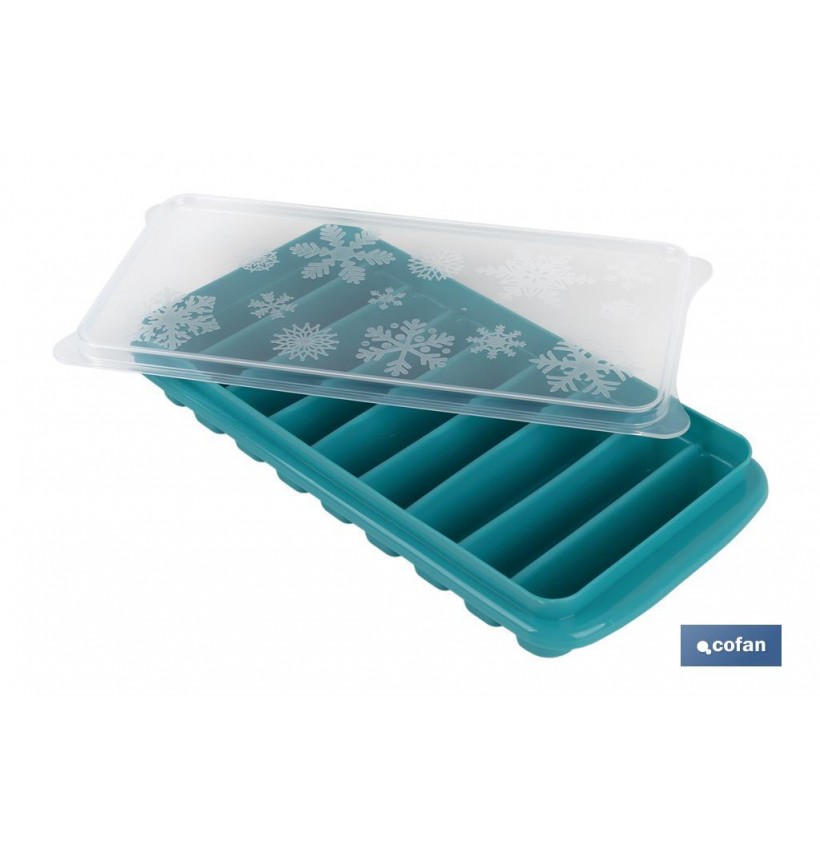 CUBITERA HIELO CON TAPA COLOR TURQUESA 12.5X26X4 cm venta unitaria