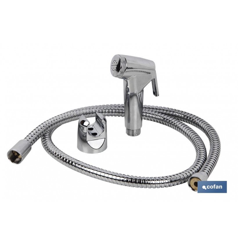 KIT GRIFO DE DUCHA CROMADO CON PULSADOR+COLGADOR+FLEXO