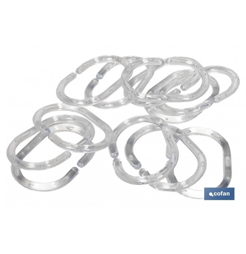 PACK 12 ANILLAS CORTINAS BAÑO TRANSPARENTE